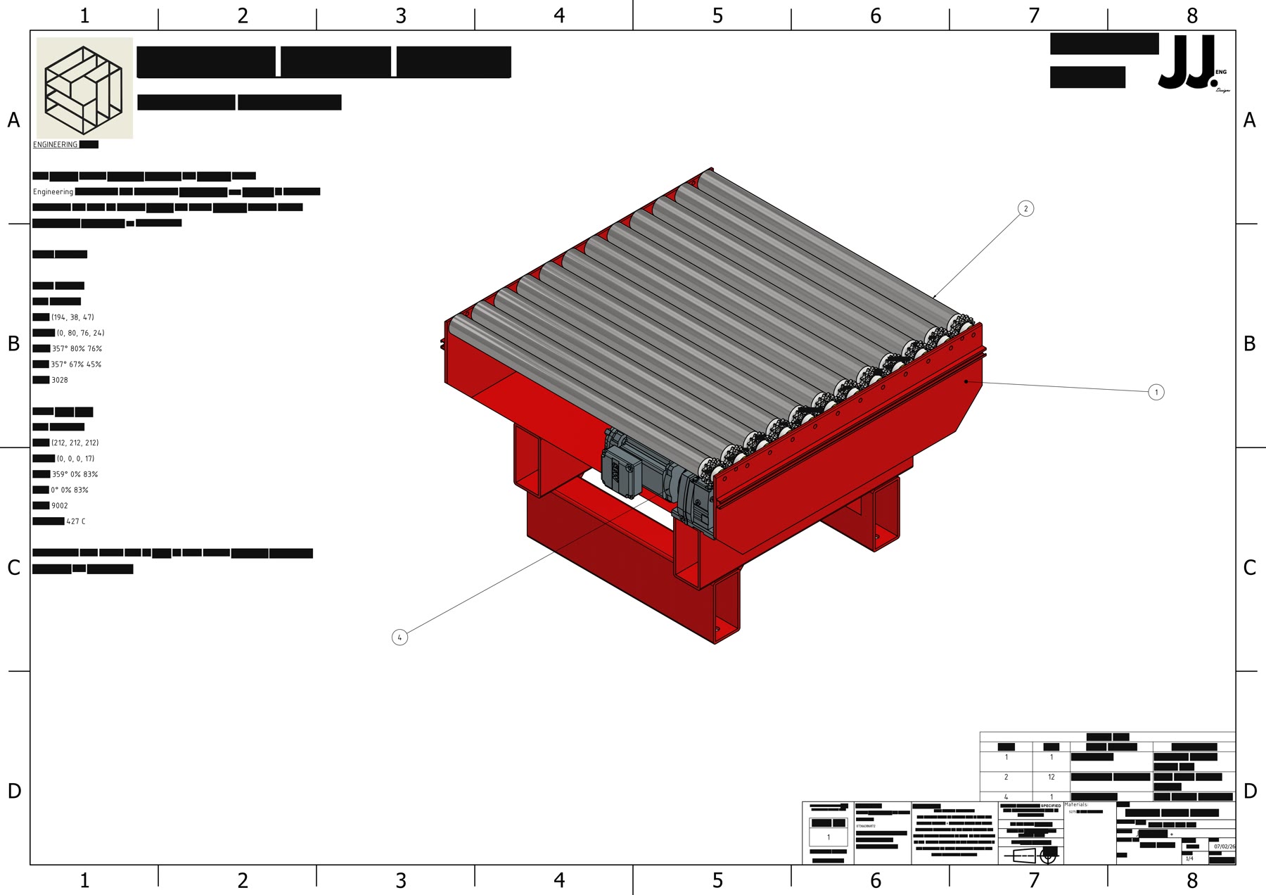 Modular roller table drawing (redacted)