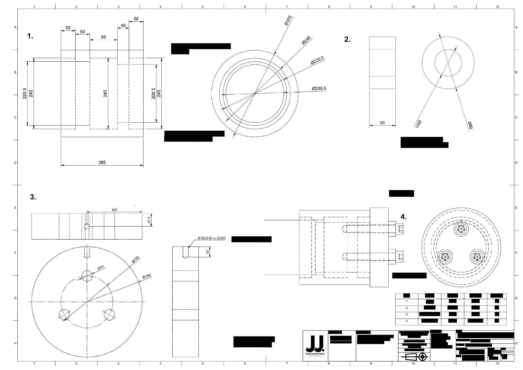 HSR bearing-change tooling drawing (redacted)