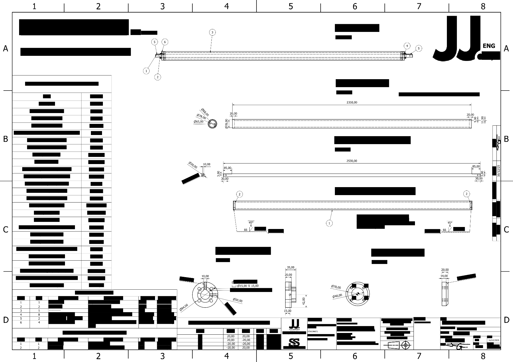 Wide-belt transmission shaft drawing (redacted)
